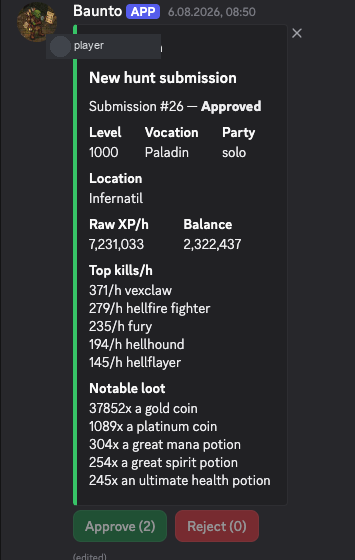 Baunto hunt submission embed in Discord